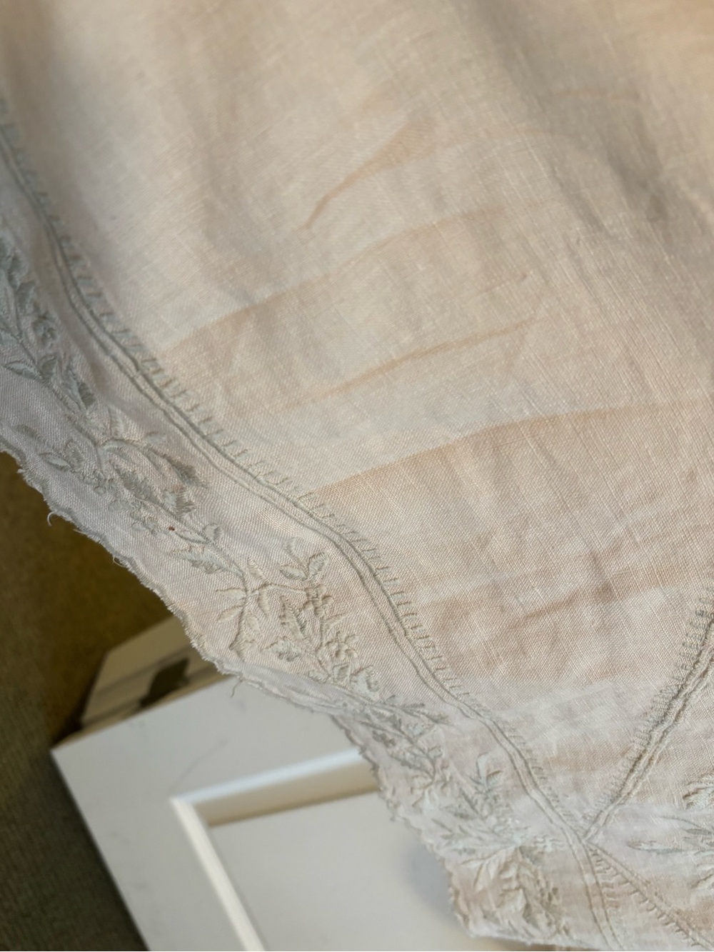 Magnolia Pearl Linen Midi Dress in Light Beige with Cream Embroidery - Picture 5 of 11